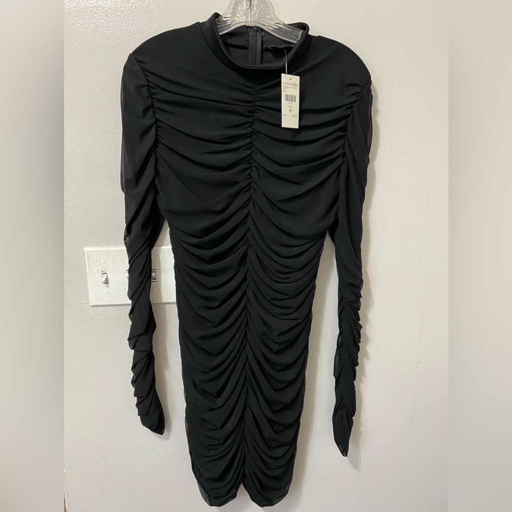 FashionNova Black Ruched Bodycon Dress